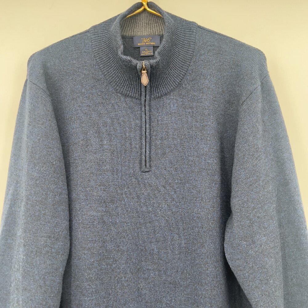 Brooks Brothers 346 Men’s 100% Merino Wool 1/4 Zip Sweater Navy Blue Size XL - Picture 2 of 9